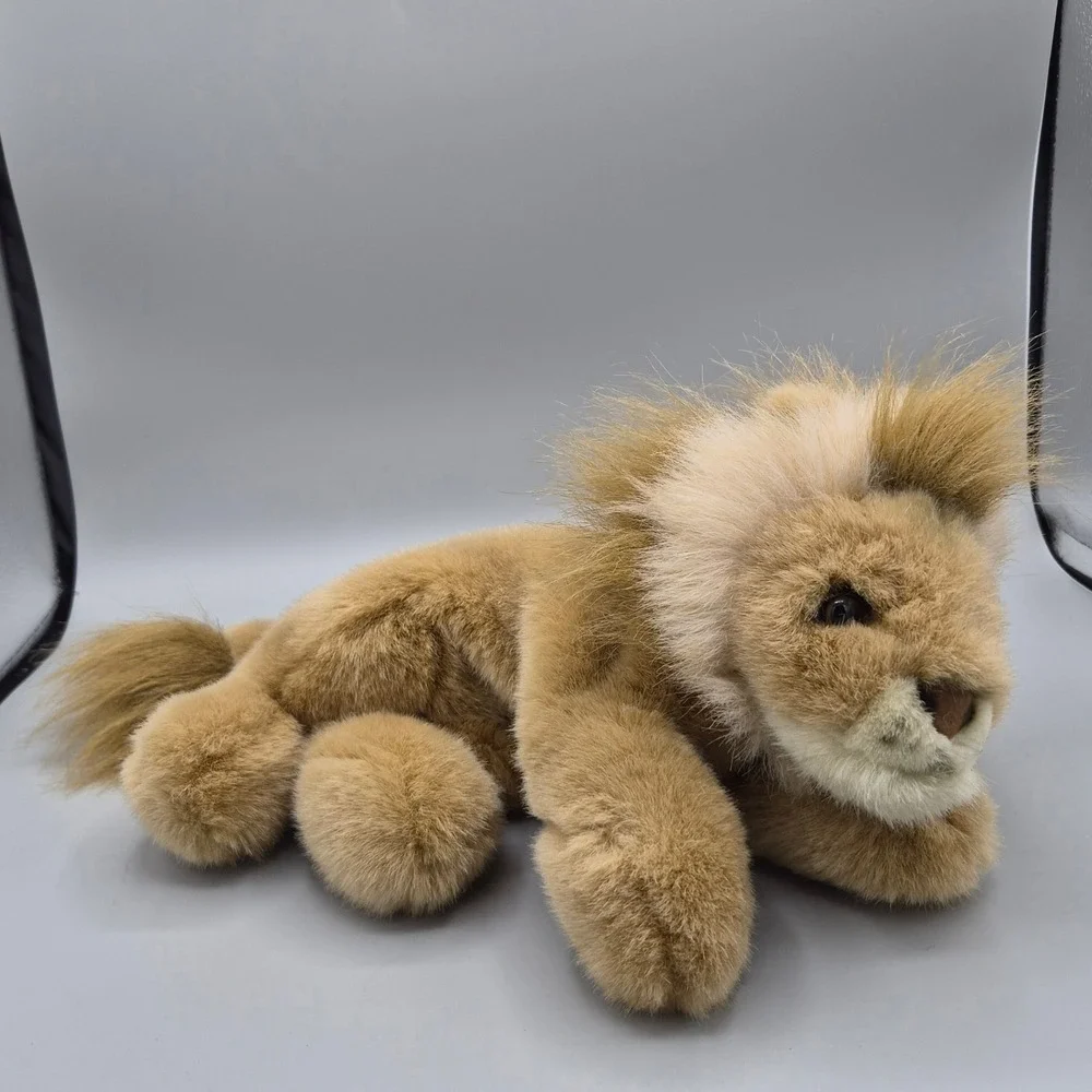 A&A Plush Inc Realistic Lion Stuffed Animal Tan Faux Fur Mane 15 Inch Plush